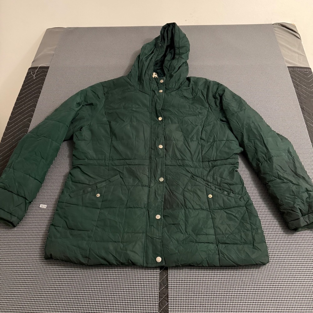 Time‎ and Tru Womens Green Hooded Quilted Puffer Jacket Coat Size L 12-14